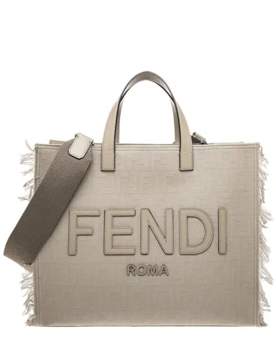 Fendi Large Ff Jacquard Fringed Tote Bag In Beige