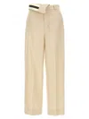Fendi Wide Leg Gabardine Trousers With Cropped Length In Beige