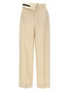 Fendi Wide Leg Gabardine Trousers With Cropped Length In Neutral