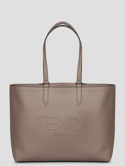 Fendi Roma Leather Shopping Bag In Brown