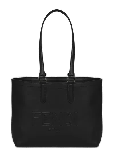 Fendi Roma Logo Embossed Tote Bag In Black