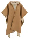 Fendi Rome Reversible Hooded Poncho With Contrast Trim In Beige
