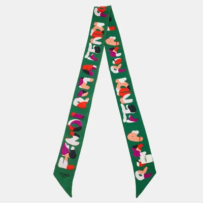 Pre-owned Fendi Roma Print Silk Bandeau In Green