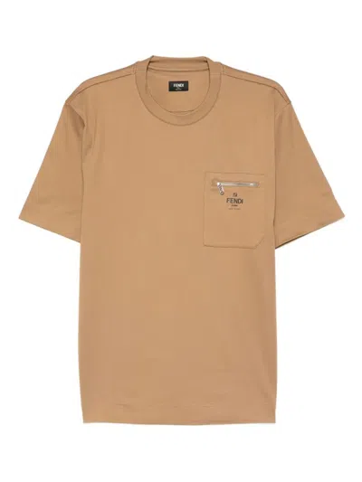 Fendi Roma` Print T-shirt In Brown
