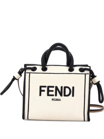 Pre-owned Fendi Roma Shopper Canvas Mini Tote Bag In Neutral