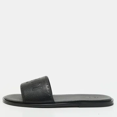 Pre-owned Fendi Roma Size 44 Black Leather Slide Sandals