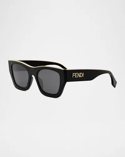 Fendi Roma Snakeskin Square Sunglasses In Shiny Black Smoke