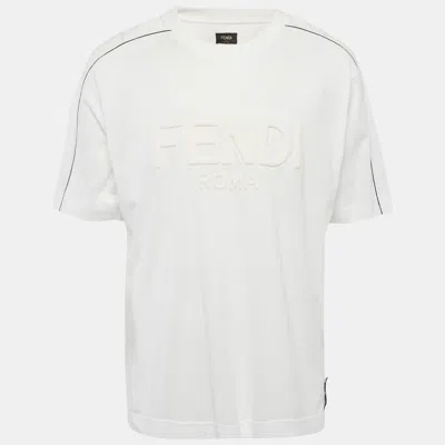 Pre-owned Fendi Roma White Jersey Embossed Logo T-shirt Xl
