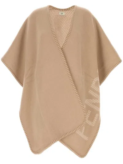 FENDI FENDI ROMA WOOL AND CASHMERE BLEND CAPE