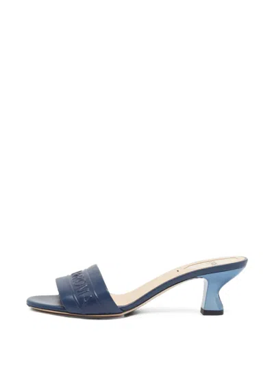 Pre-owned Fendi Roma-logo Embossed Sandals In Blue