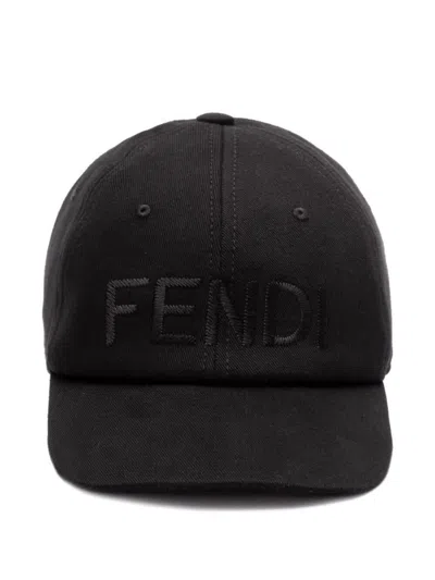 Fendi Rome Embroidery Cotton Baseball Cap Accessories In Black
