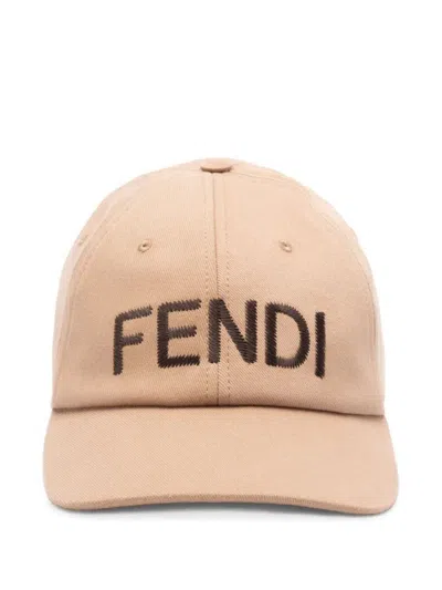 Fendi Rome Embroidery Cotton Baseball Cap Accessories In Beige