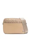 Fendi Monogram-panel Leather Messenger Bag In Neutral