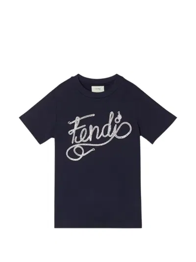 Fendi Kids' Rope-logo T-shirt In Blue