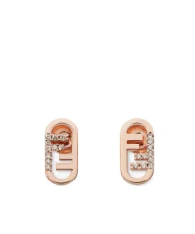 Fendi Rose-gold Colored Metal Earrings In Pink