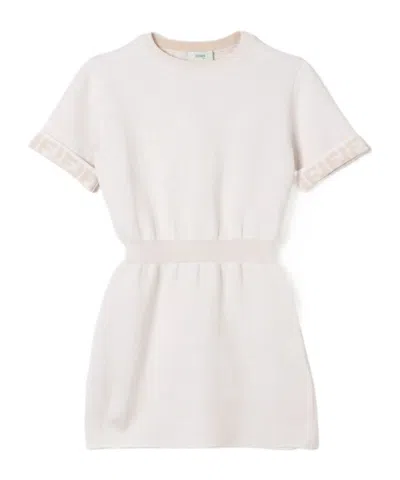 Fendi Round Collar Logo Dress In White