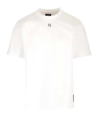 Fendi Round Collar Logo T-shirt In White