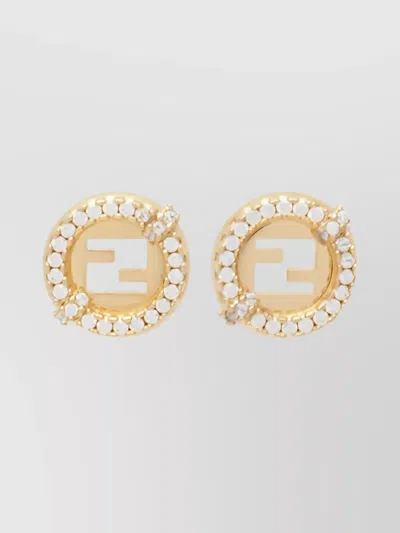 FENDI ROUND CRYSTAL STUD EARRINGS PAIR