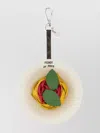 Fendi Round Flower Leather Charm Keychain In White