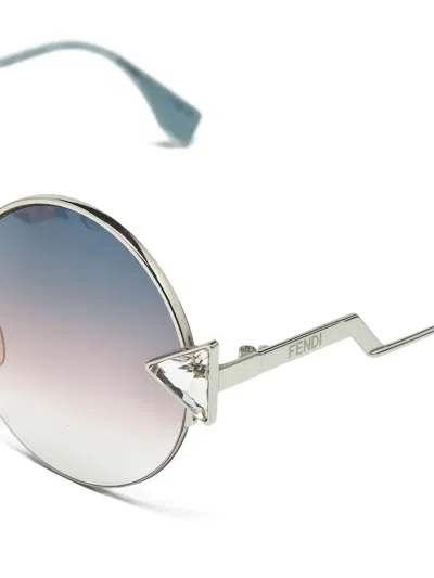 Pre-owned Fendi Round-frame Sunglasses In Silver