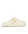 Fendi Shearling Buckle Sabot Mules In White