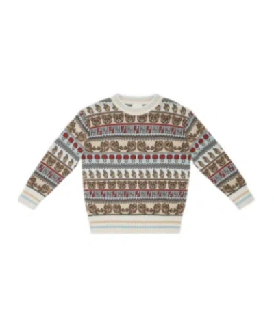 Fendi Round Neck Pattern Sweater In Gray