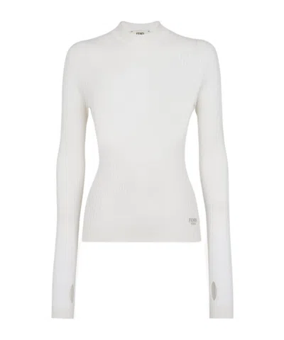 Fendi Round Neck Sweater In White