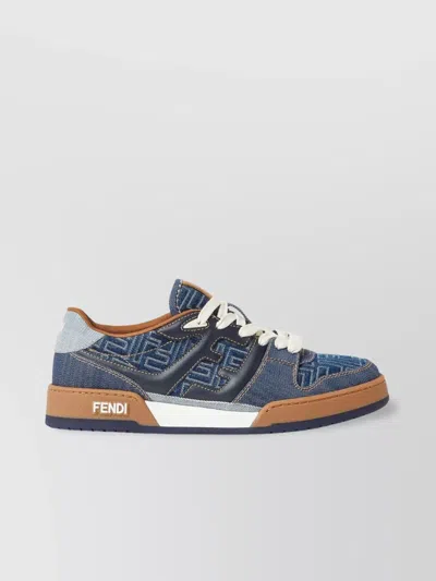Fendi Round Toe Denim Sneakers Match In Blue