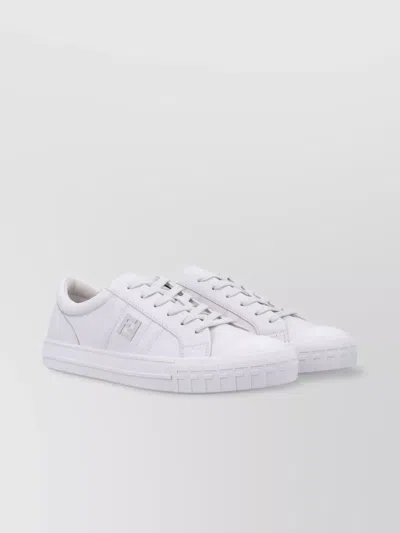 Fendi Round Toe Low-top Sneakers With Rubber Sole In White