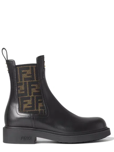 Fendi Round Toe Women's Boots With Elegant Inserts In Black