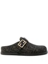 FENDI ROUND-TOED SABOTS WITH FF STRAP