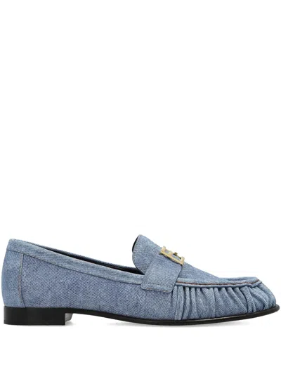 Fendi Rounded Toe Flats With Ff Baguette Accessory In Blue