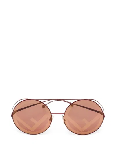 Pre-owned Fendi Round-frame Sunglasses In Red