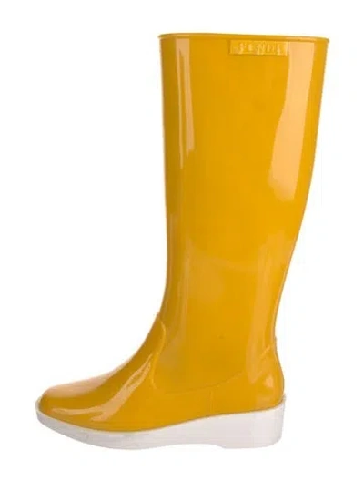 Pre-owned Fendi Rubber Colorblock Pattern Rain Boots In Yellow