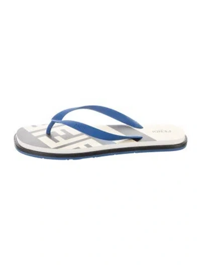Pre-owned Fendi Rubber Graphic Print Flip Flops W/ Tags In Blue
