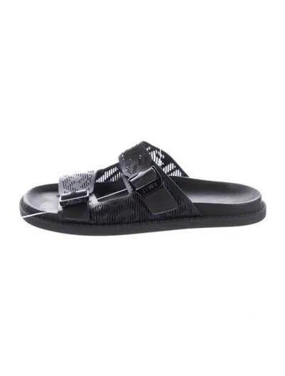 Pre-owned Fendi Rubber Graphic Print Slides In Black