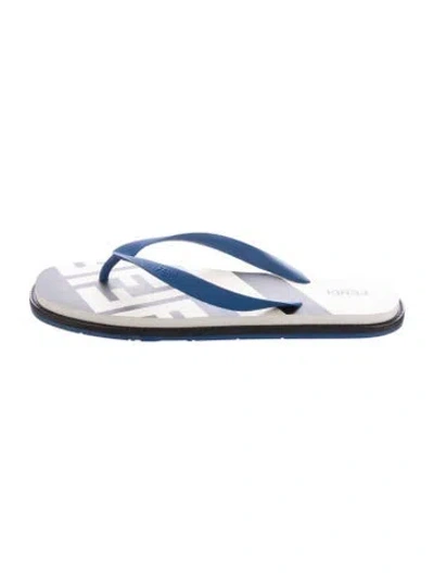 Pre-owned Fendi Rubber Printed Flip Flops In Blue