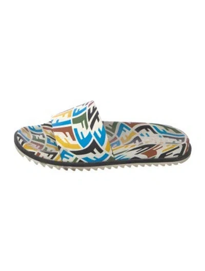 Pre-owned Fendi Rubber Printed Slides In Multi