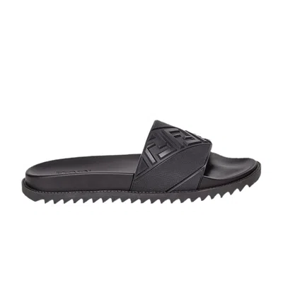 Pre-owned Fendi Rubber Slides 'embossed Diagonal Ff Motif - Black'