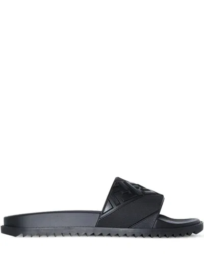 Fendi Rubber Slides With High Strap And Embossed Ff Motif Shoes In Black
