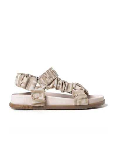 Fendi Ruched Touch-strap Sandals In Nude