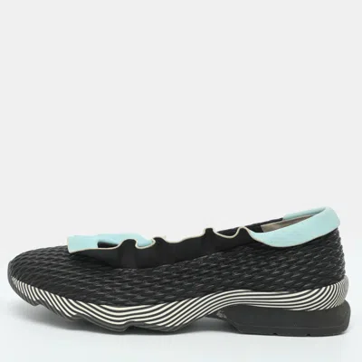 Pre-owned Fendi Ruffle Size 38 Black Leather Slip On Sneakers
