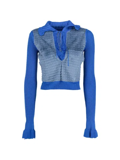 Pre-owned Fendi Ruffle Wool Sweater In Blue