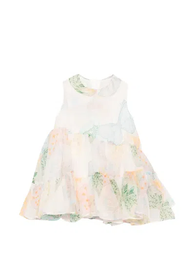 Fendi Babies' Ruffled Butterfly-print Dress In White