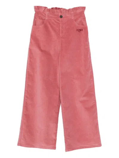 Fendi Kids' Ruffled Corduroy Trousers In Pink