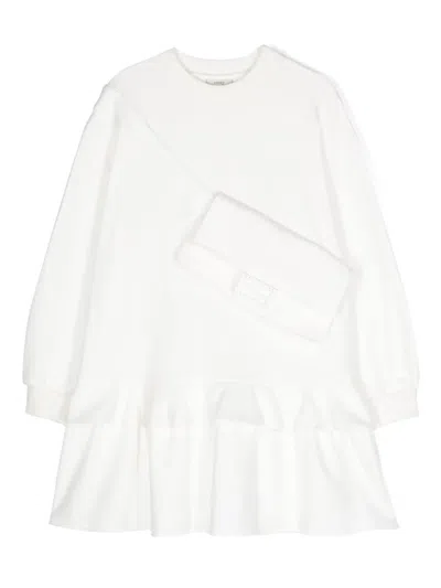 Fendi Kids' Ruffled Cotton Dress In White