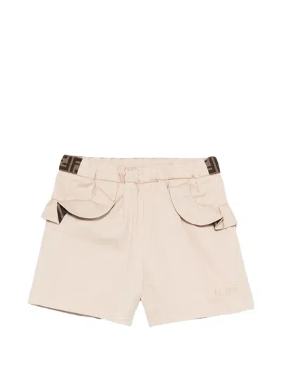 Fendi Babies' Ruffled Ff-monogram Shorts In Blue