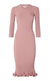 Fendi Stretch Wool Blend Dress With Ruffled Hem In Pink