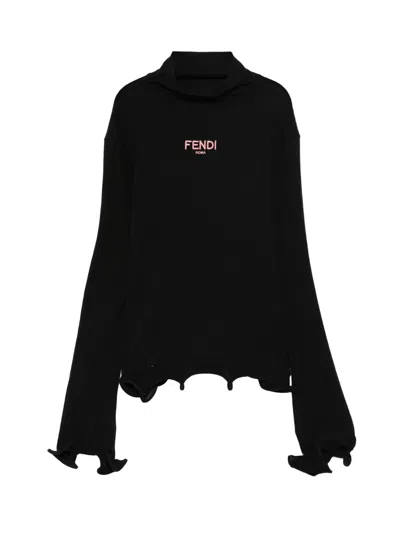 Fendi Kids' Ruffled Long-sleeve Top In Black