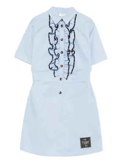 Fendi Kids' Ruffled Mini Dress In Blue